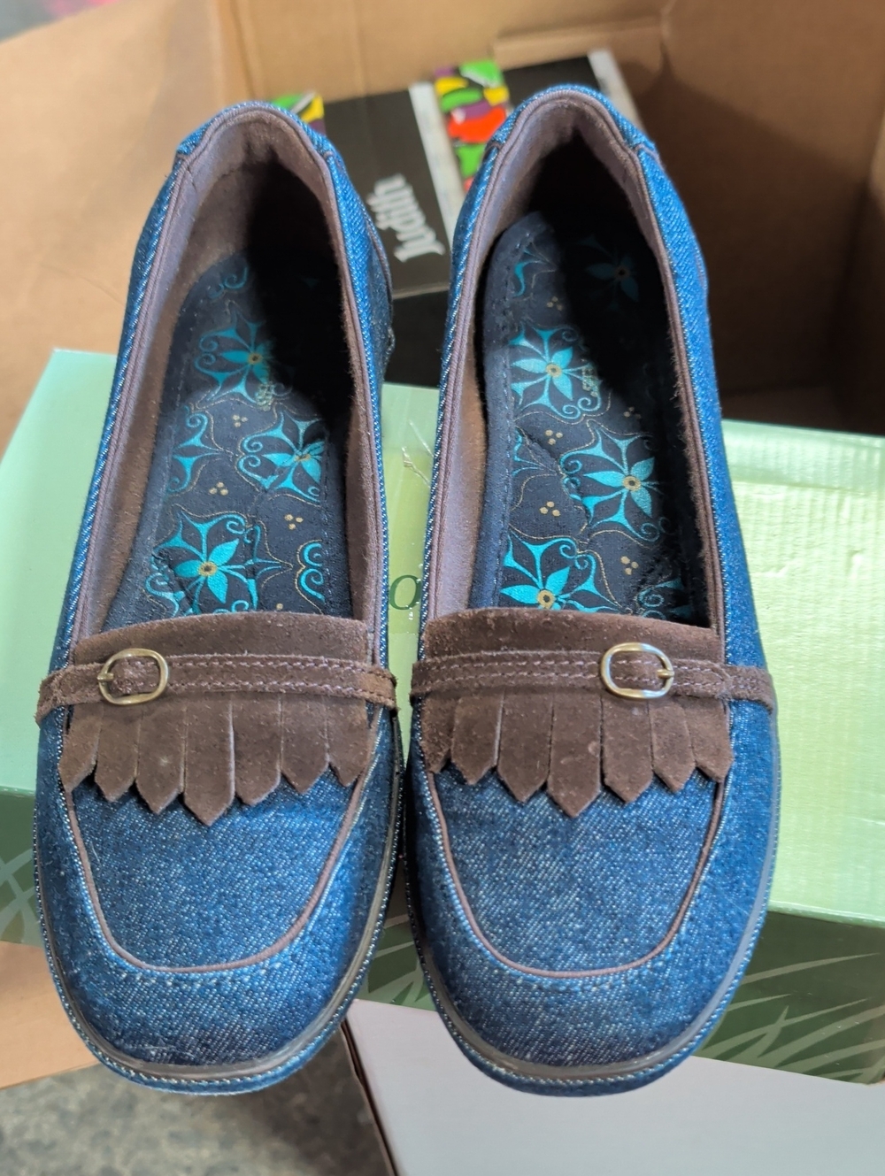 Grasshoppers Denim & Brown Fringe Loafers - Women's Casual Slip-On